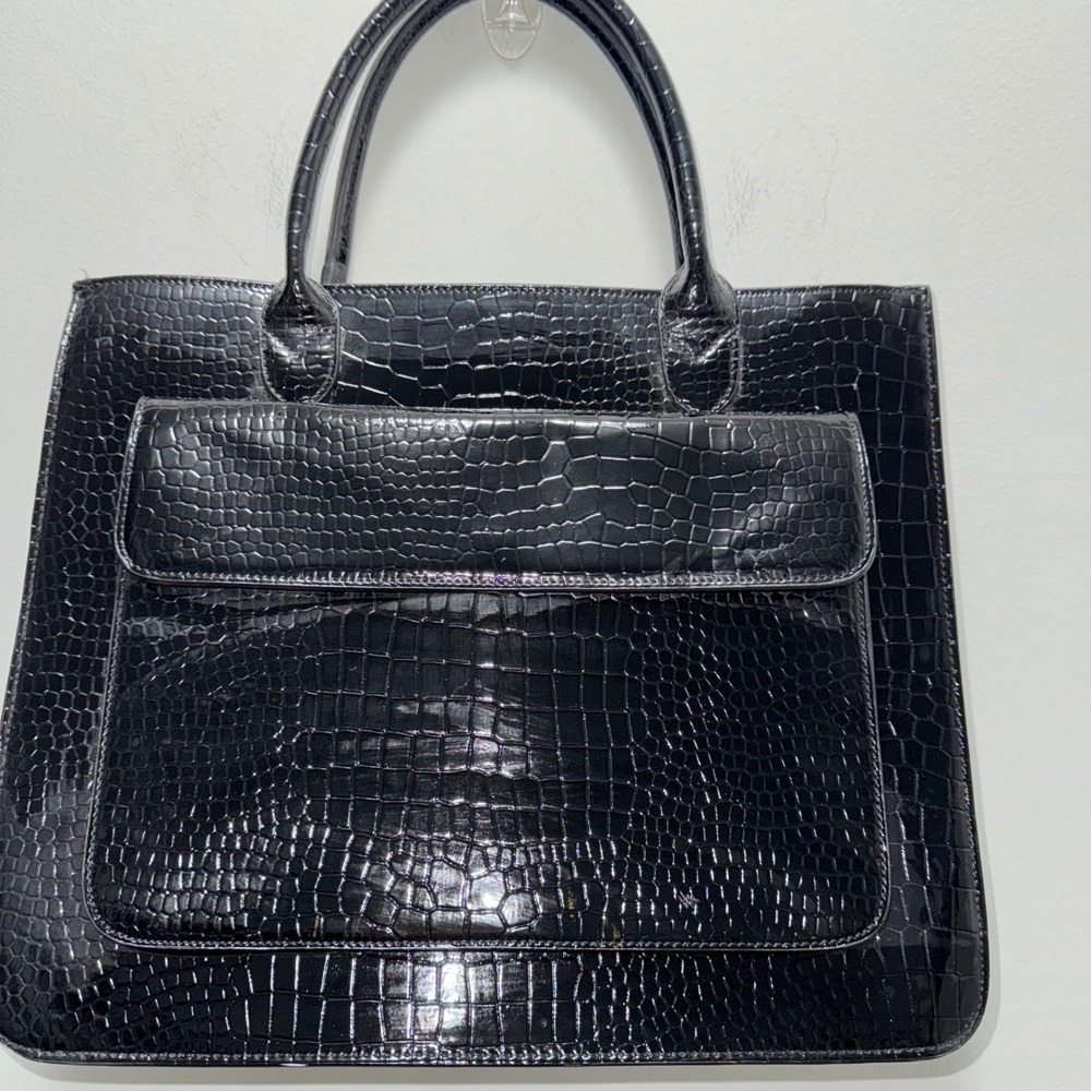 HVISK Cayman Tote Bag Black Croc Embossed Vegan Leather Large Shopper Handbag